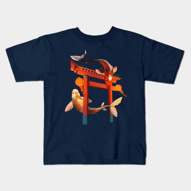 Koi Fish Kids T-Shirt by raphodraws